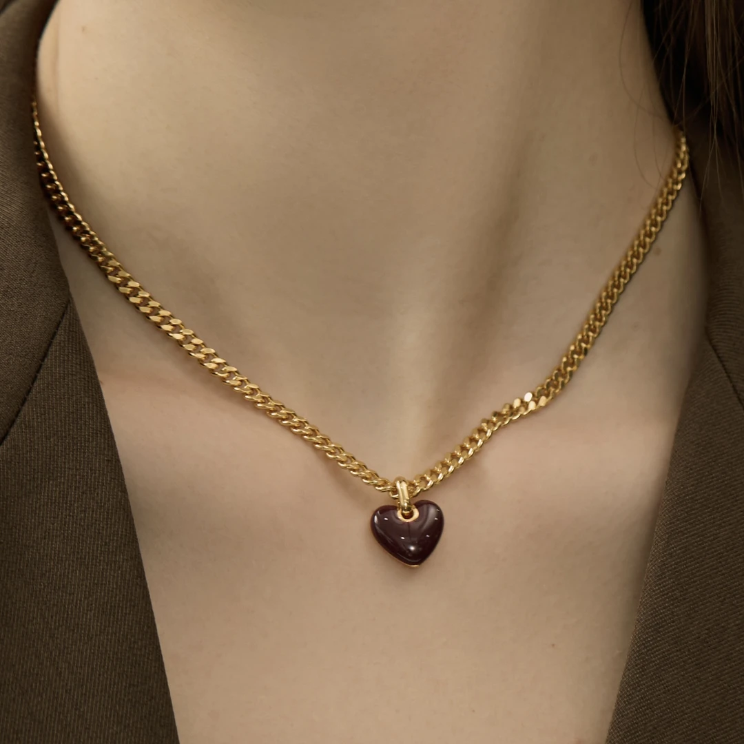 铜合金项链 SUM汽泡原创设计款小爱心美拉德色系项链精致百搭