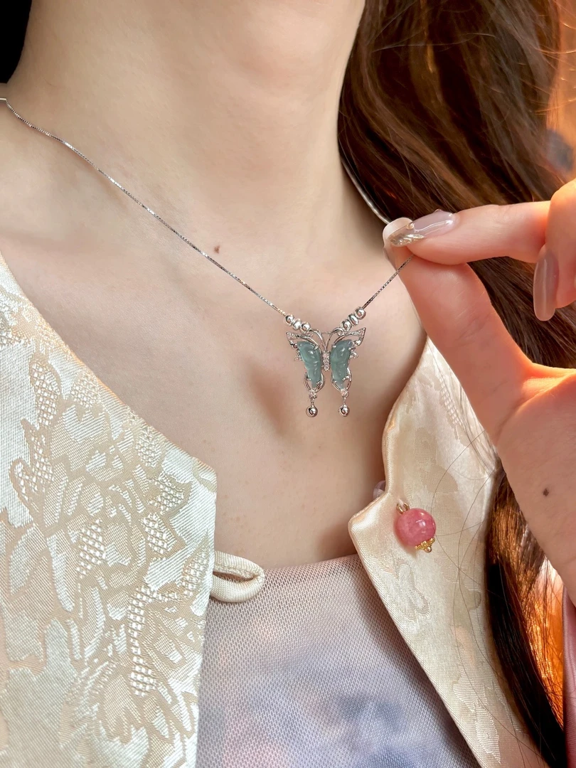 Ben.S本饰 纯银天然翡翠蝴蝶新中式项链轻奢小众高级感锁骨链A317