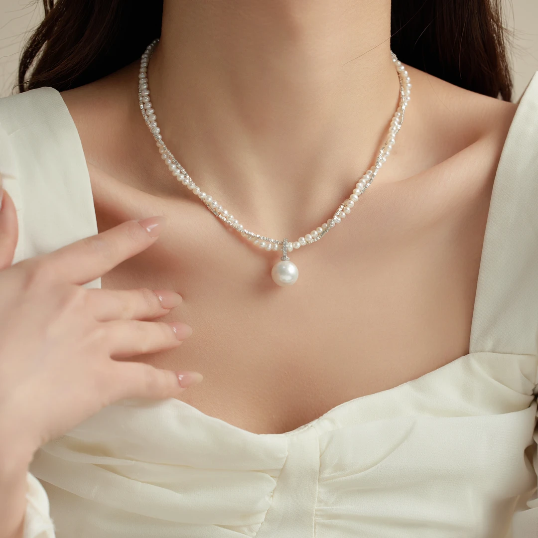 Ben.S本饰 四季强光天然淡水珍珠吊坠碎银子法式轻奢一款多戴项链