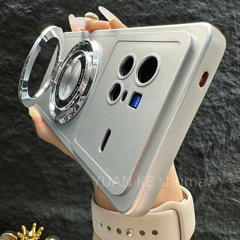 适用vivox80手机壳新款vivo套x80pro银色全包磁吸支架简约创意男p