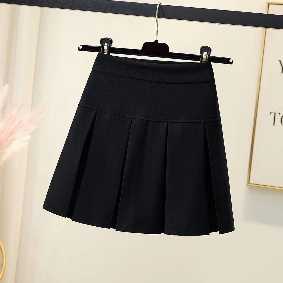 百褶裙秋冬2024年新款ins超火裙子黑色chic短裙高腰A字伞裙半身裙