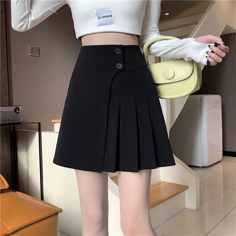 【新款+现货】新款秋冬百褶裙洋气设计师款黑色短裙高腰A字半身裙