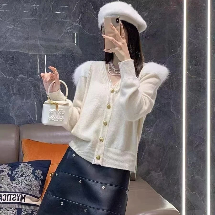 纯色V领显瘦开衫女秋冬2023新款韩版针织衫百搭长袖气质上衣毛衣