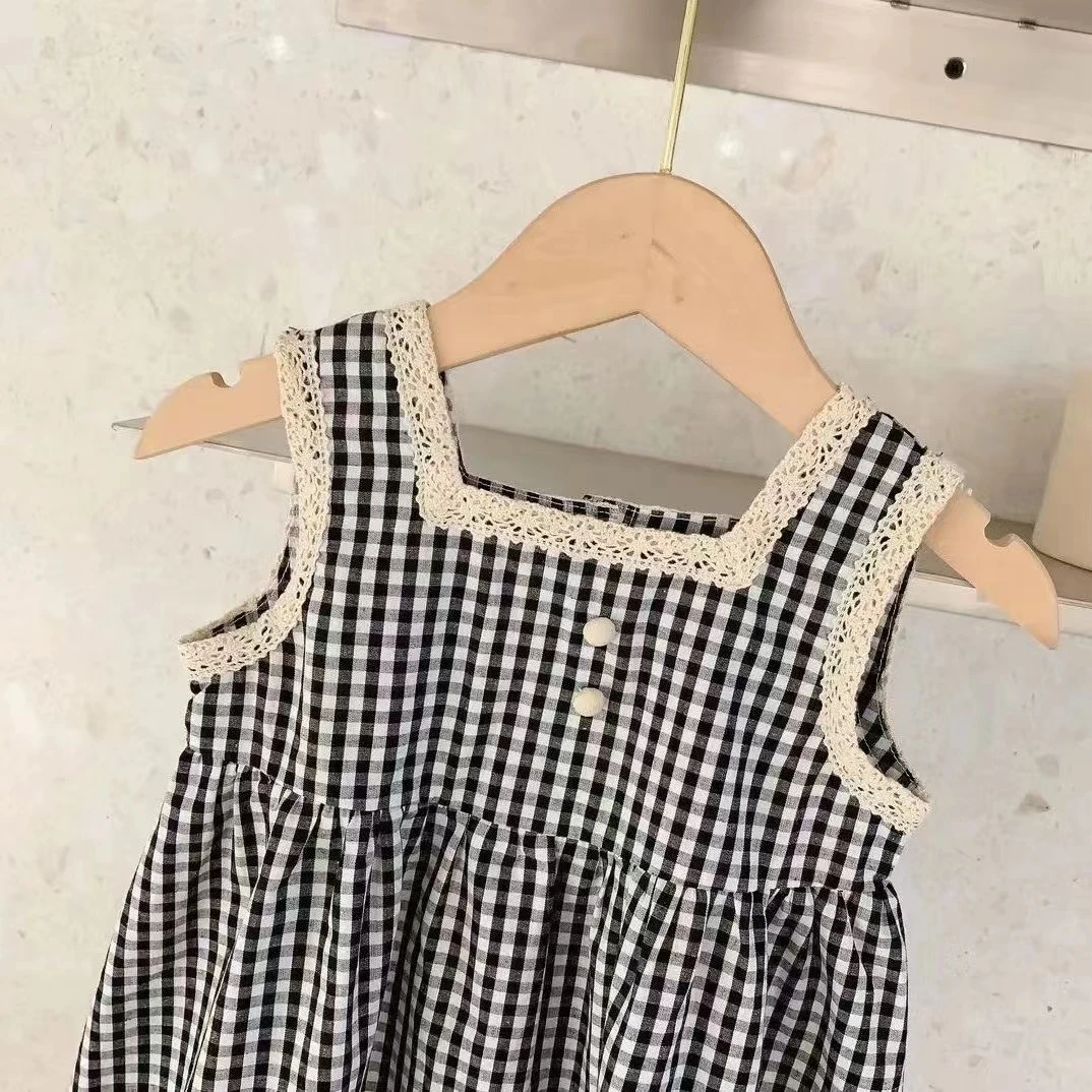 女童夏装2025新款洋气中小童格子连衣裙女宝宝无袖背心裙薄款裙子