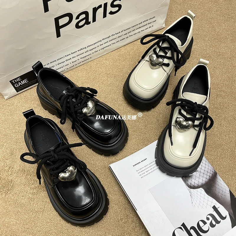 系带松糕厚底乐福鞋女2024年春季新款英伦风小皮鞋