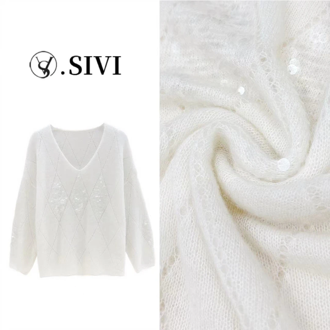 熙薇重工欧货马海毛毛衣【瘦益匪浅】2024早秋新款休闲上衣F6258