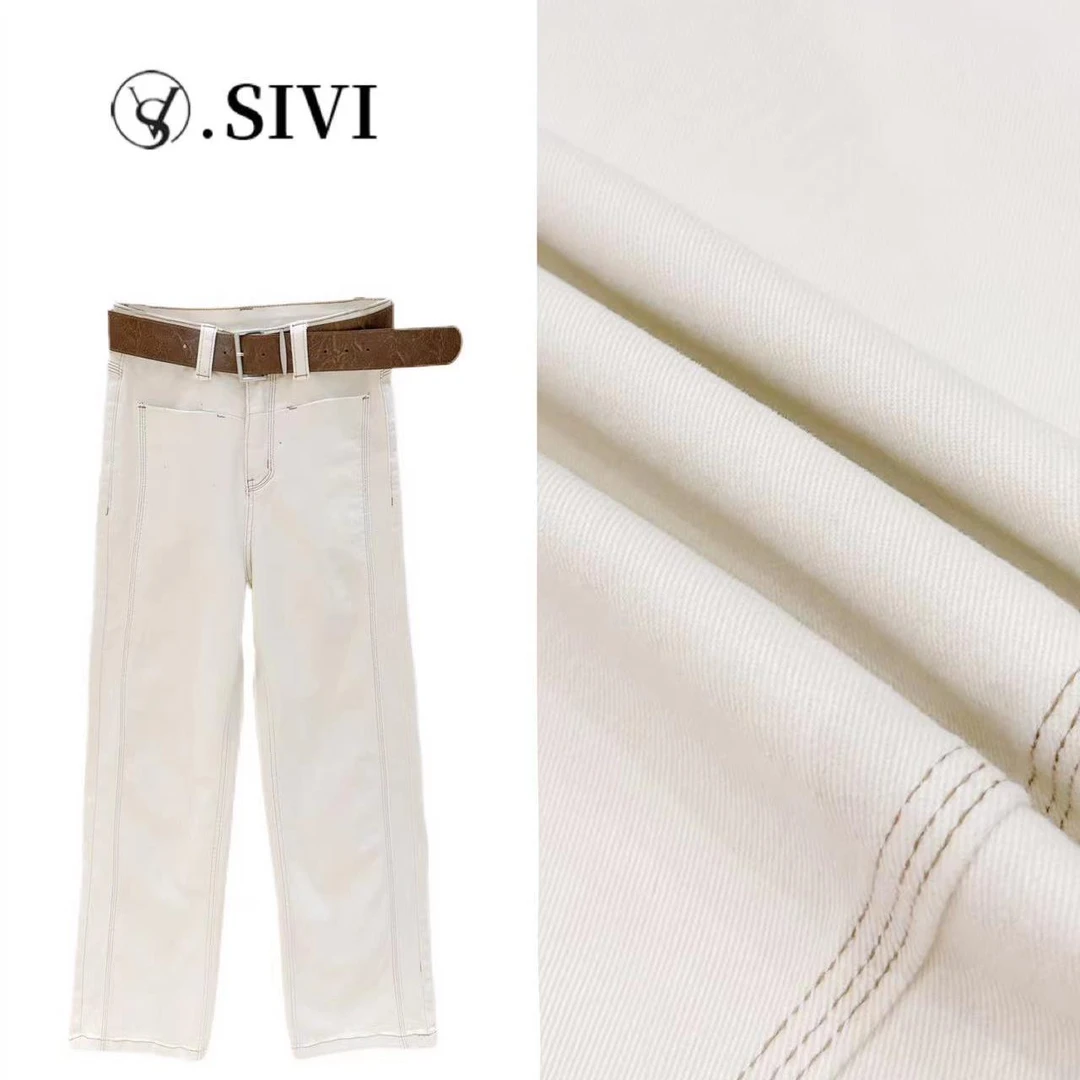 熙薇早秋大长腿高弹棉直筒牛仔裤【夕晖光年】2024新款设计师F5860