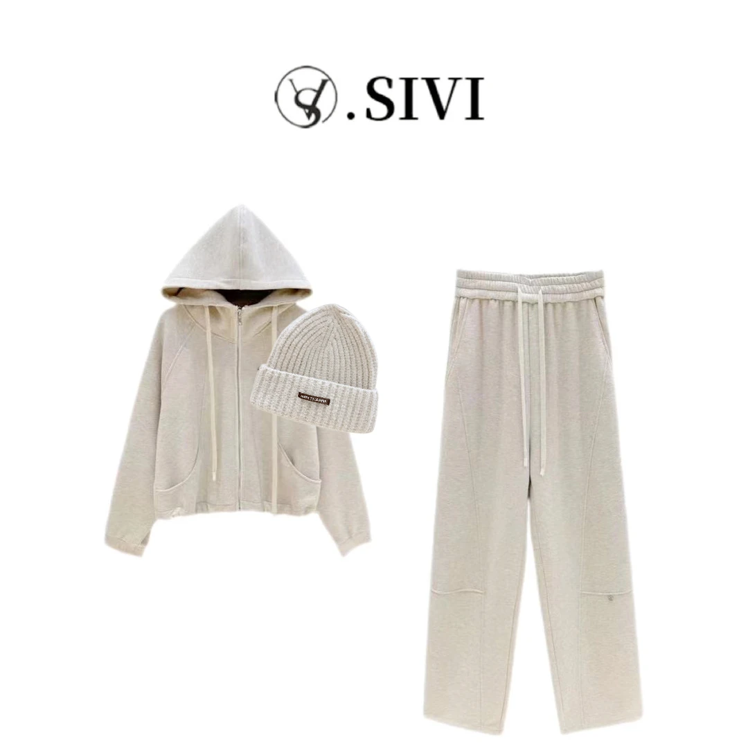 熙薇水波纹羊-毛外套+裤子【灼灼其华】秋冬新款套装F6562