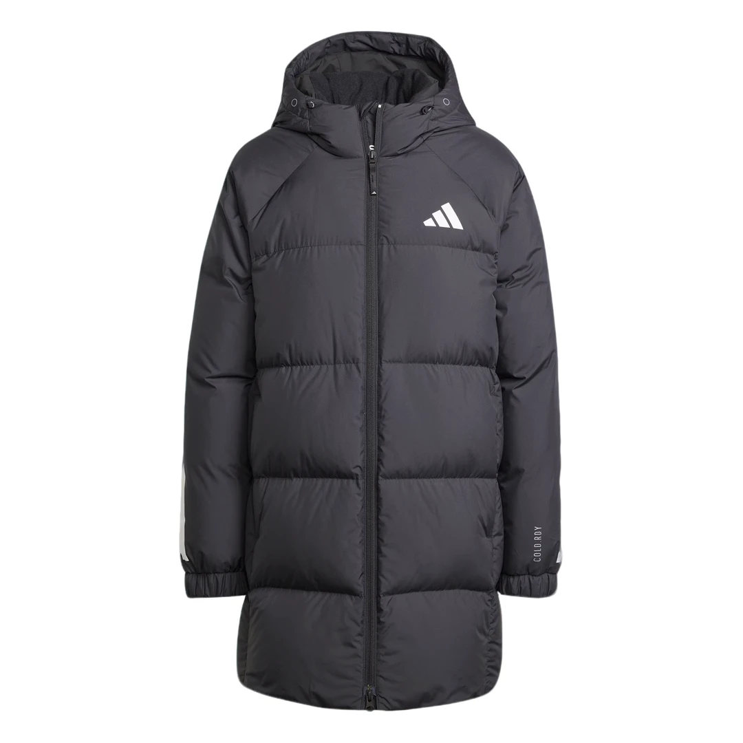 Adidas阿迪达斯女子拒水防风温暖中长款保暖连帽鸭绒羽绒服JG3855