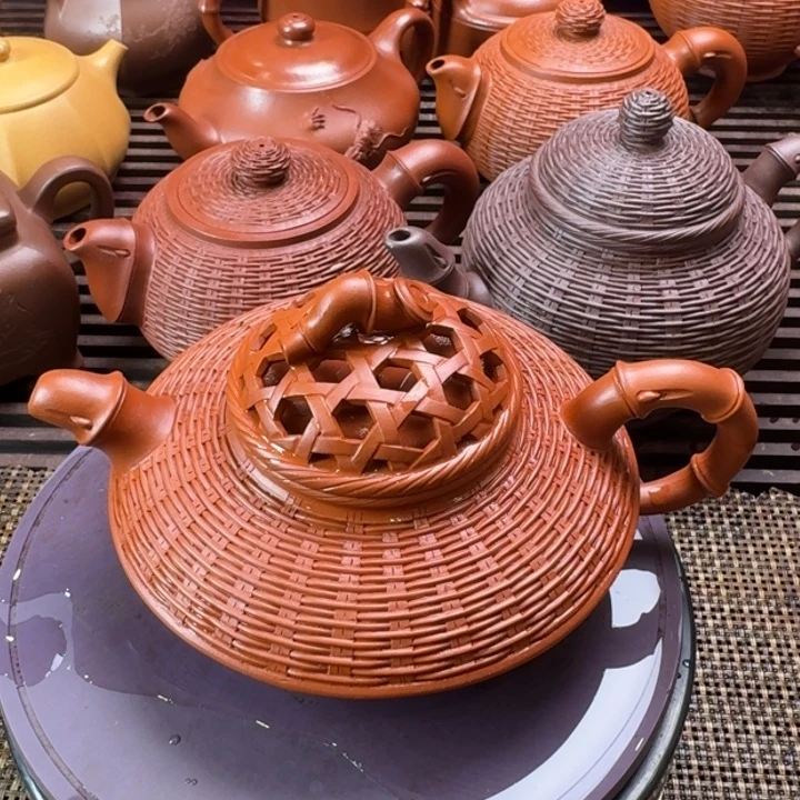紫砂茶壶合欢竹编