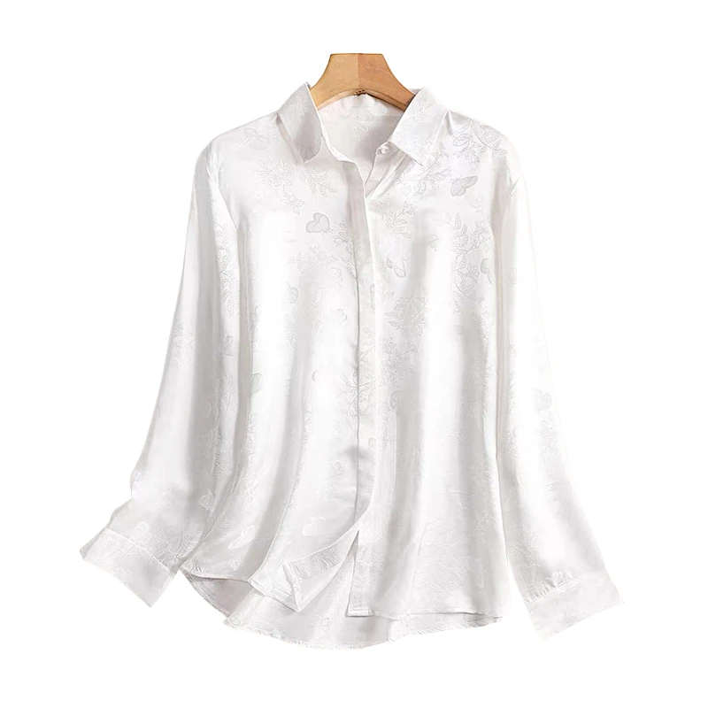 100满分桑蚕丝上衣气质长袖时尚百搭轻奢休闲春夏蝶恋花衬衫