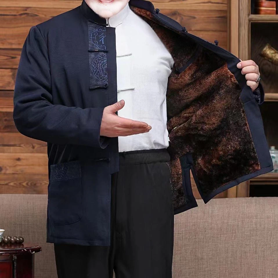 复古休闲中式中国风加绒加厚古风茶艺大码唐装季男士加厚太极服