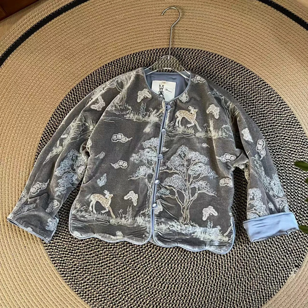 【喜儿定制】秋季新款女童灰色大童宝宝外套时尚百搭中国风中大童