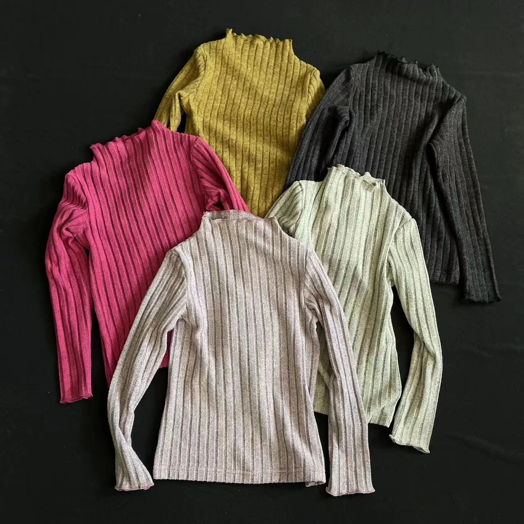 【喜儿定制】冬季新款长袖儿童针织时尚半高领修身套头中大童打底衫