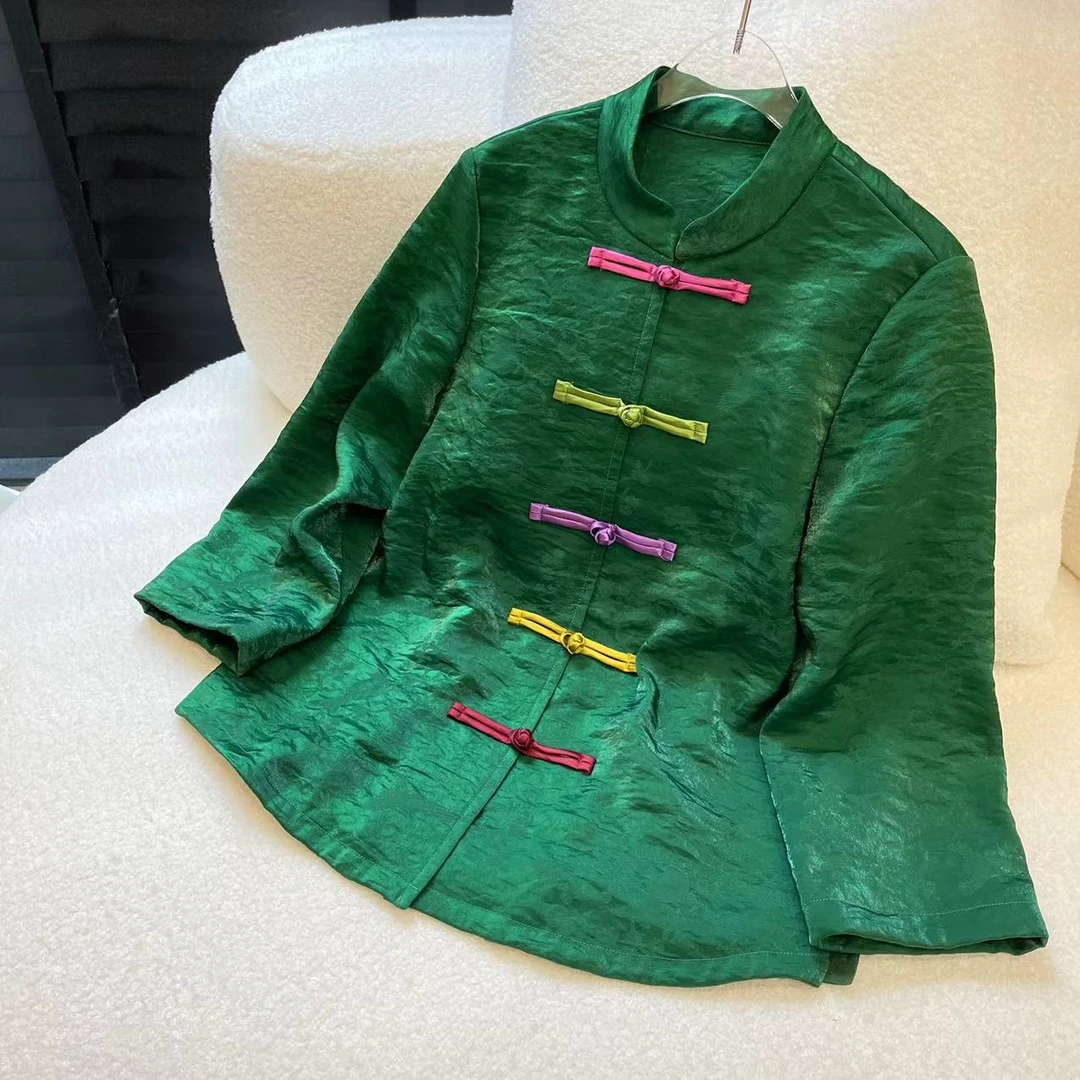 【喜儿定制】冬季新款新中式设计师重工时尚绿色打底衬衫汉服