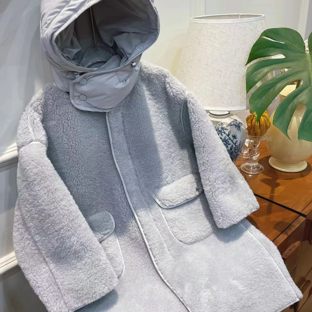 【喜儿定制】冬季新款中大童中式长款灰色棉衣外套新中式重工时尚