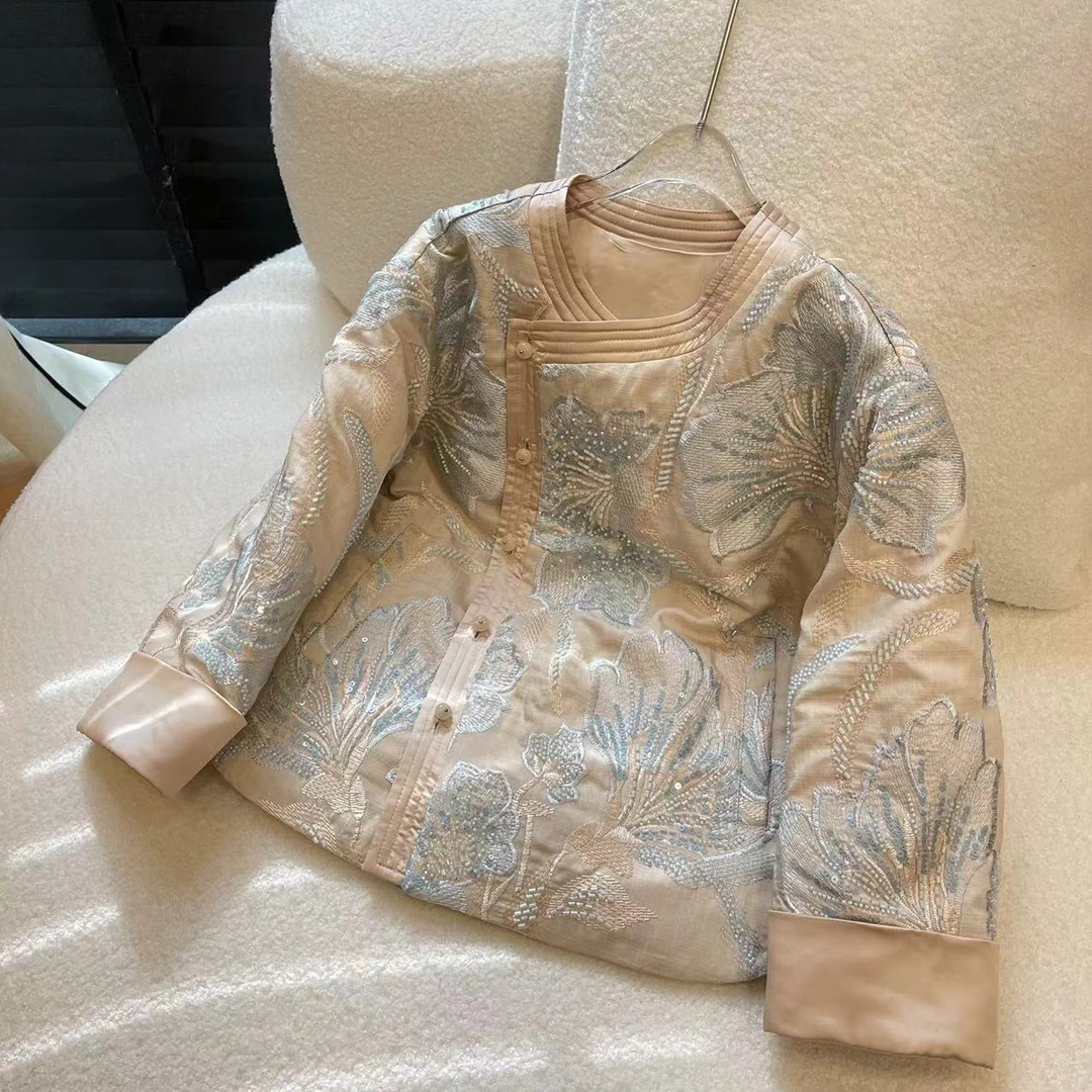 【喜儿定制】冬季新款新中式设计师重工蓝色刺绣亮片汉服外套