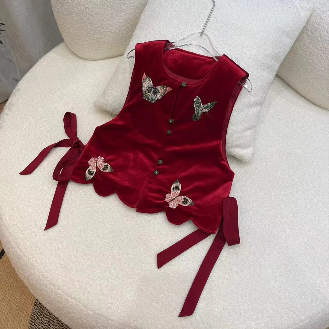 【喜儿定制】冬季新款外穿时尚加绒加厚丝绒马甲秋冬新国风百搭