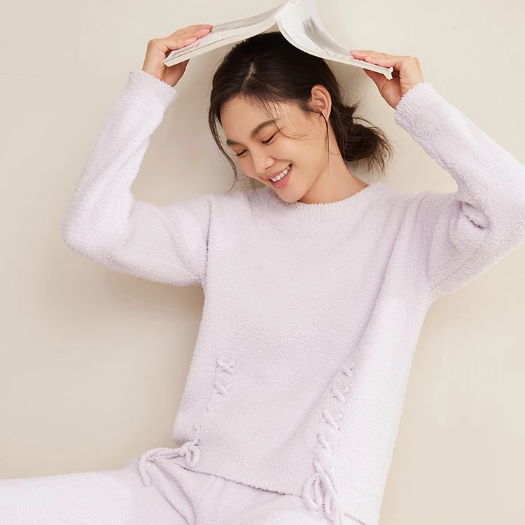 GIRDEAR/哥弟半边绒休闲家居套装睡衣女套装宽松居家圆领柔软长袖