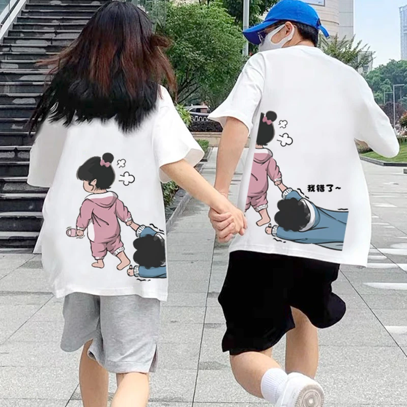 roora情侣装夏季装衣服2024新款潮流不一样短袖高级感小众t恤套装