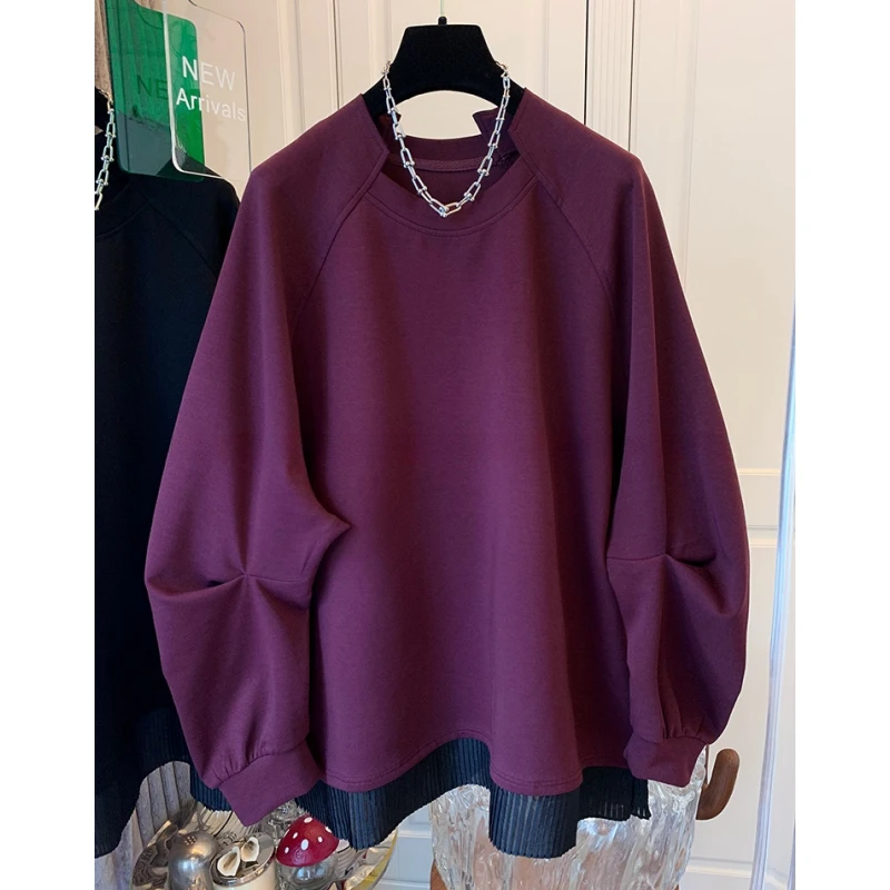 独特超好看小众廓形花边假两件卫衣外套宽松上衣女装2024秋装新款