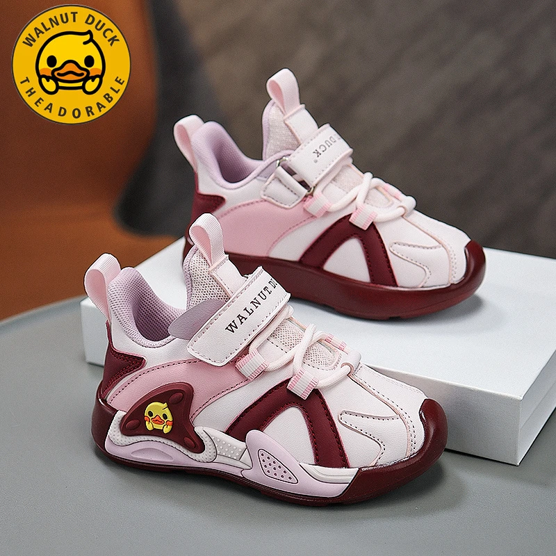 小黄鸭女童鞋子2025春秋季新款童鞋休闲皮面防水魔术贴儿童运动鞋