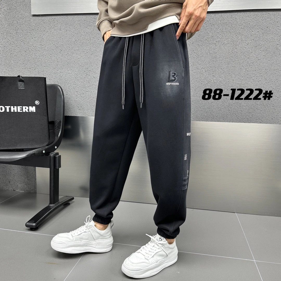 2023秋冬新款男洗水潮流百搭高弹力休闲裤宽松时尚加厚长裤881222
