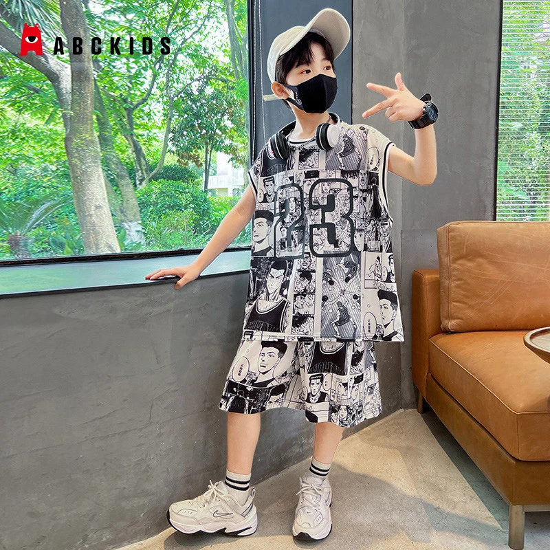 Abckids儿童男童夏装套装2023新款夏季中大童装夏款短袖潮酷帅气