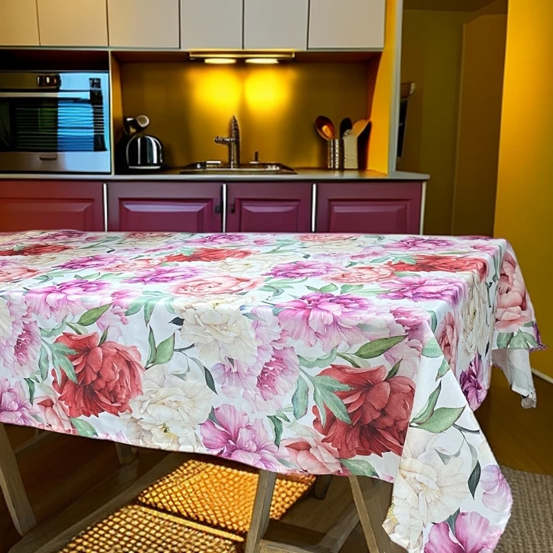 全涤印花竹节防麻防水白底色桌布P22009