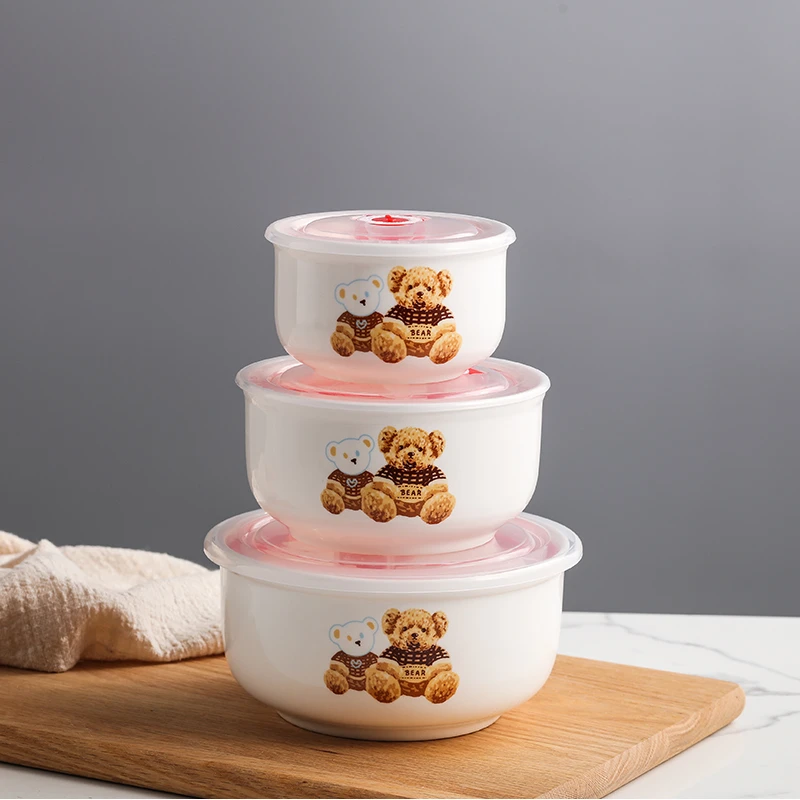 【小炻陶瓷】微波炉加热专用碗陶瓷碗带盖上班族饭盒便当碗保鲜盒