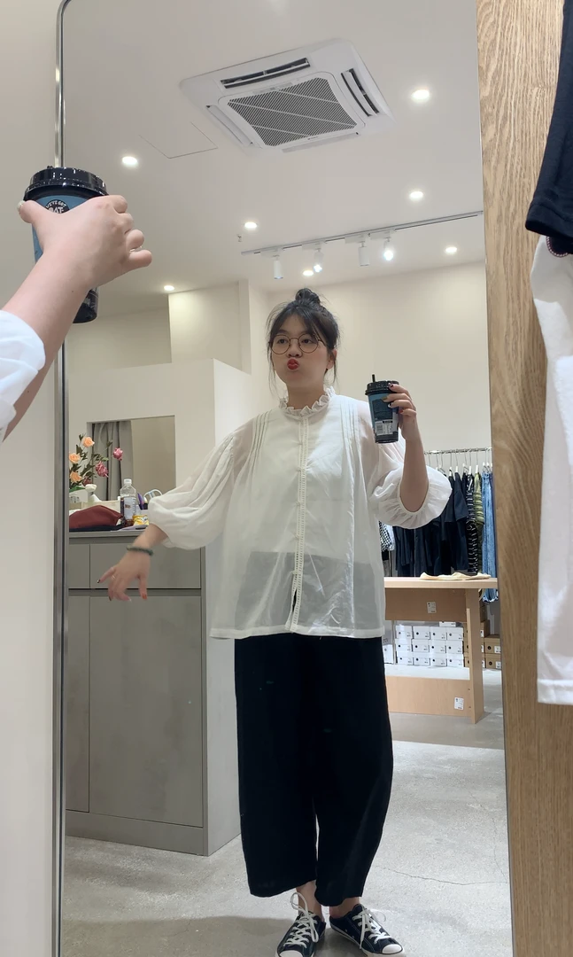 复古半透花边领小衫