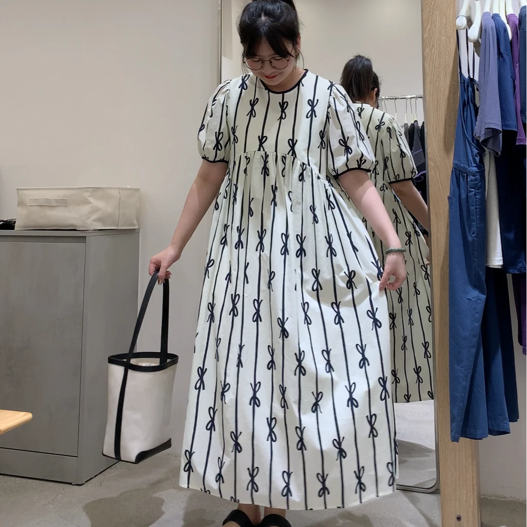 韩系温柔蝴蝶结纹公主连衣裙