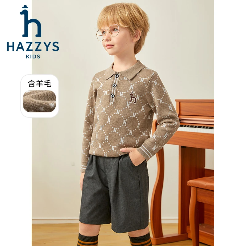 Hazzys/哈吉斯品牌童装男童线衣套头时尚翻领秋冬经典时尚