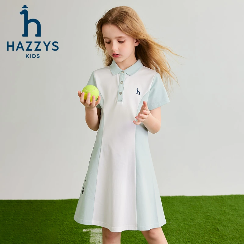 Hazzys/哈吉斯品牌童装女童裙Polo裙儿童时尚夏季中大童翻领撞色