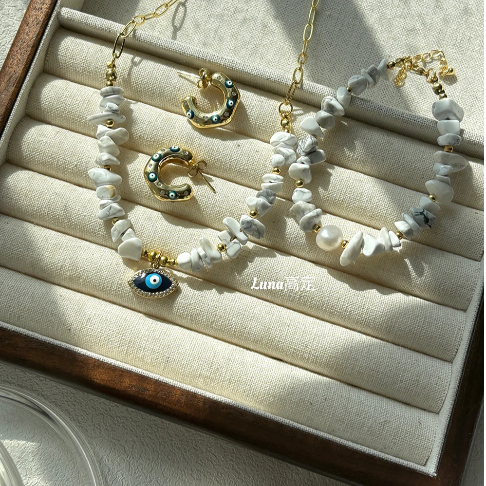 钛钢亚克力项链 Luna定制0125ins风手工气质蓝眼睛三件套套装