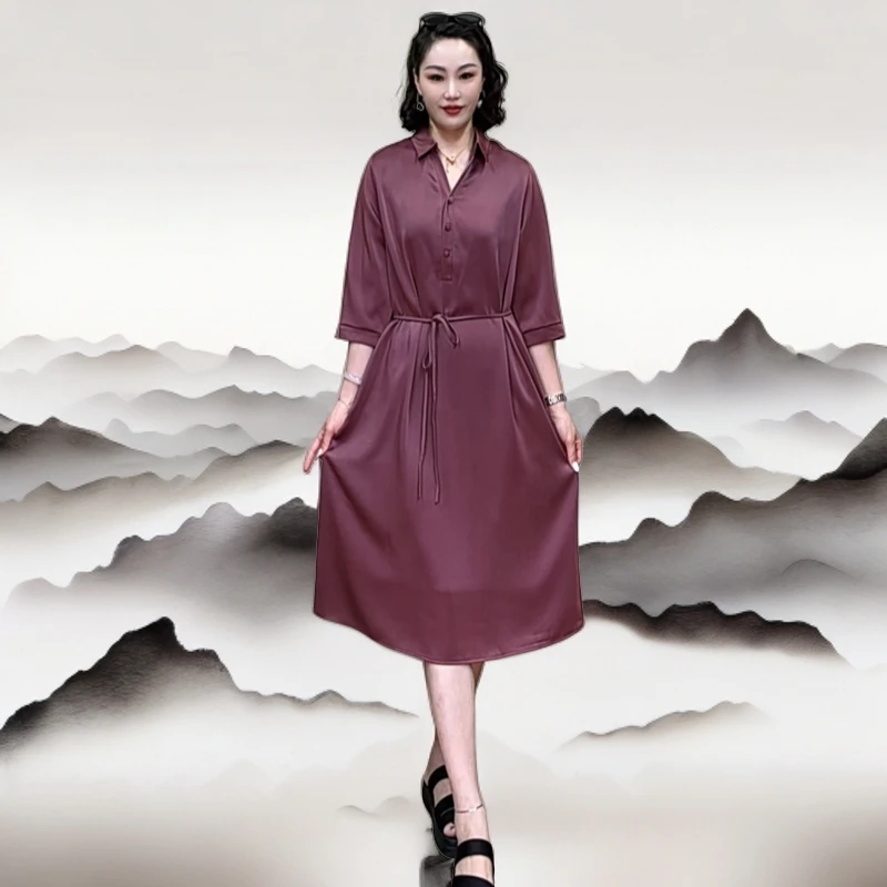 2024早秋新款【衬衫领腰带款】显瘦气质翻领宽松时尚大码连衣裙