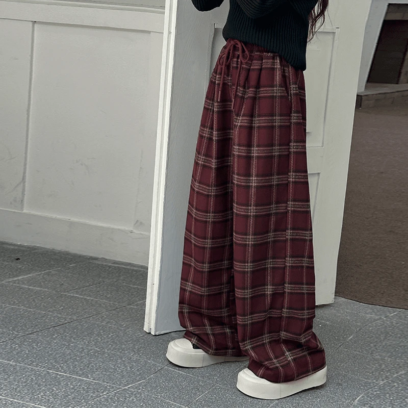 女童格子裤春秋款2024新款中大童时尚休闲百搭秋季直筒阔腿长裤