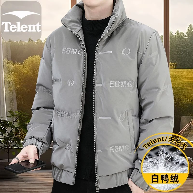 天伦天羽绒服男冬季加厚真白鸭绒防水T8uB保暖石墨烯无帽立领外套