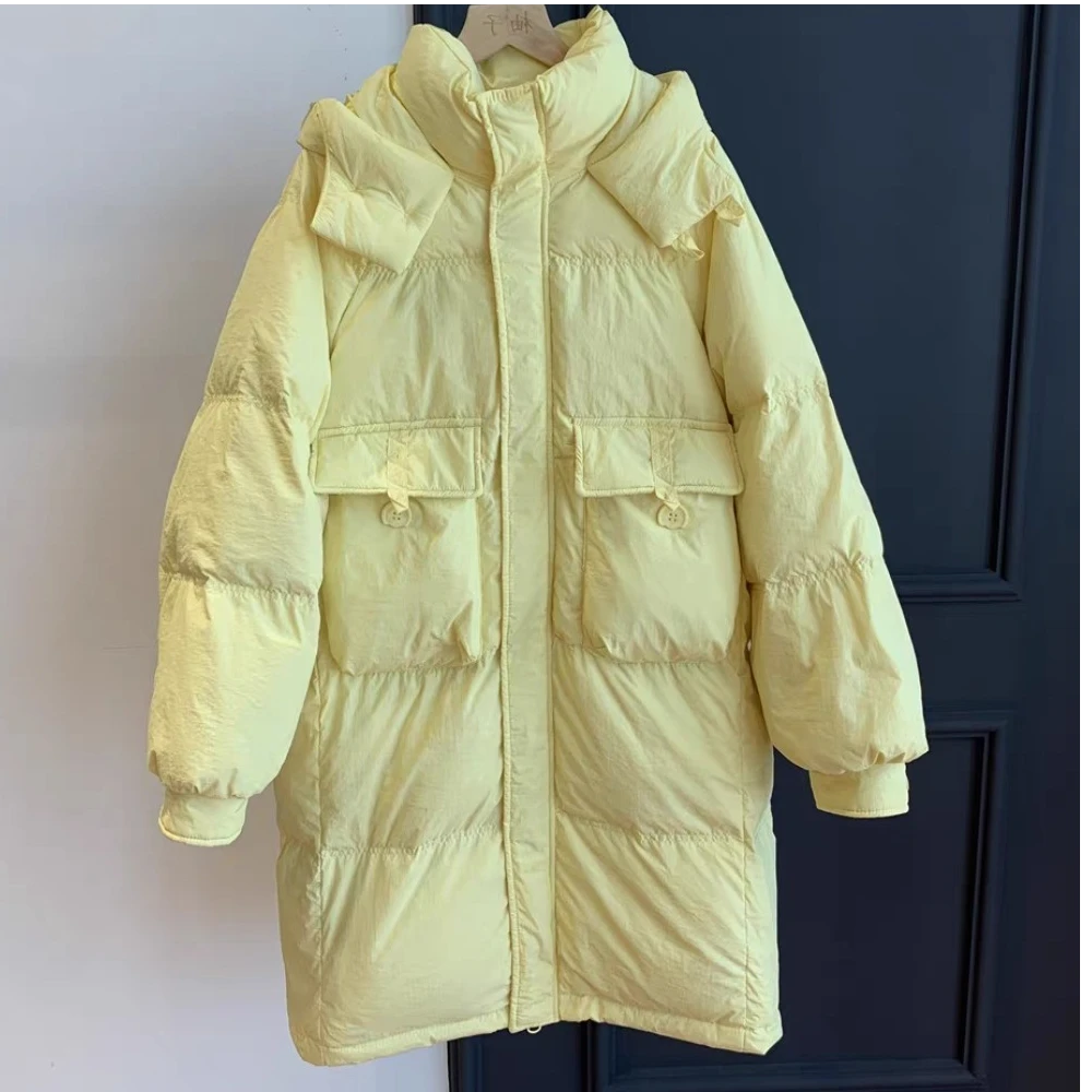 娟儿家   2024冬季新款女中长款连帽过膝加厚宽松洋气棉外套潮