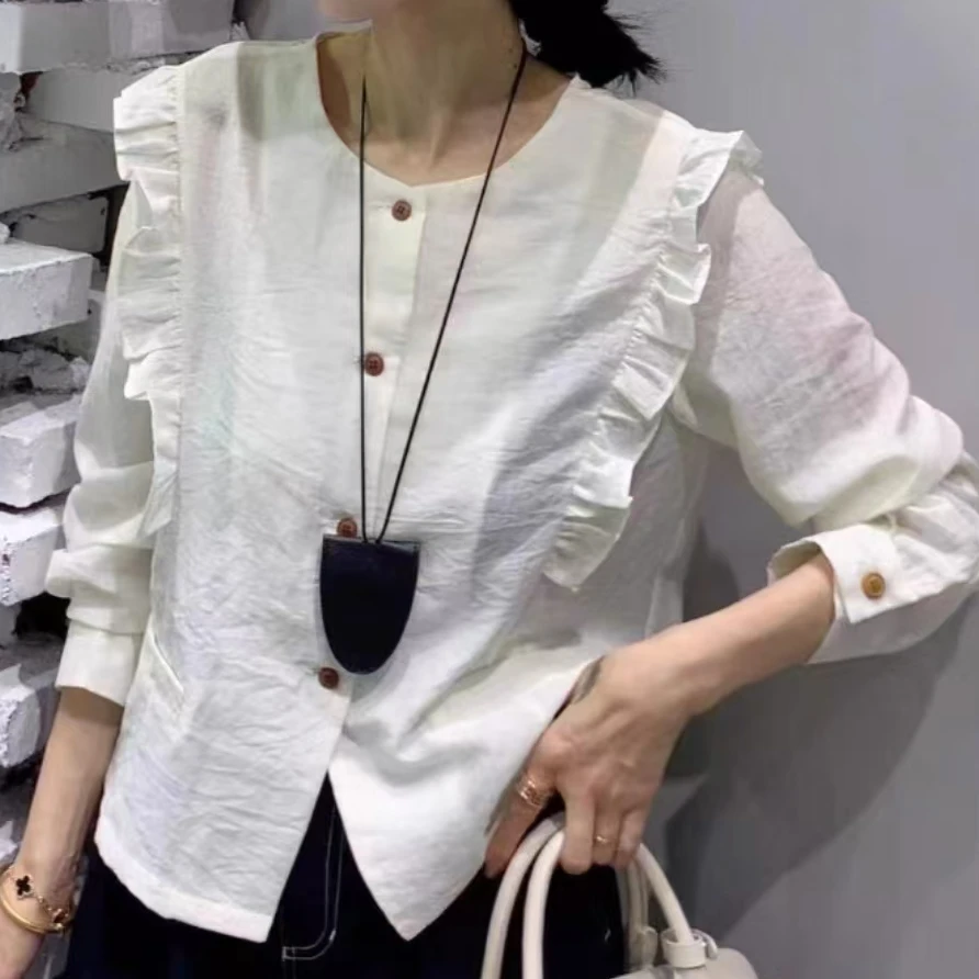 娟儿家设计感木耳边韩版通勤长袖百搭衬衫
