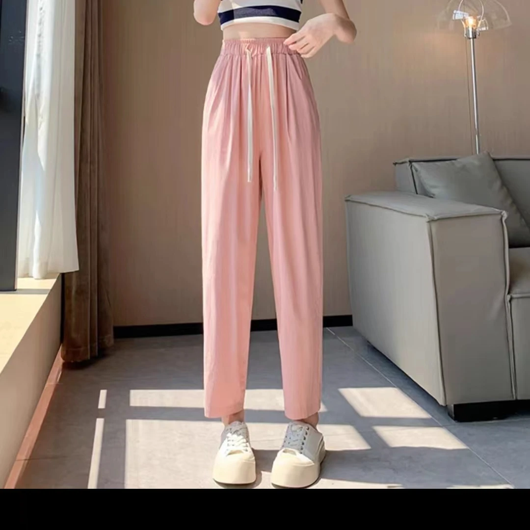 娟儿家夏季松紧腰薄款宽松高腰时尚休闲裤