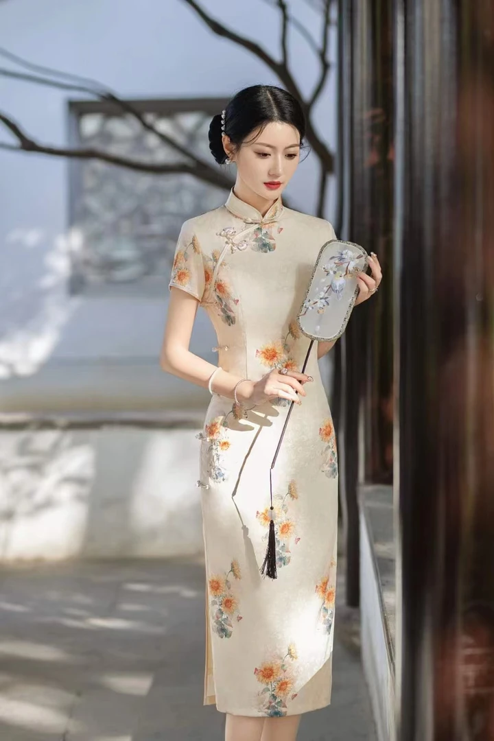 【一举夺魁】夏季爆款送考气质印花国风新中式长款旗袍显瘦古法日常