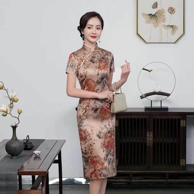(金榜题名)送考旗袍夏季爆款气质复古中长款日常显瘦气质旗袍裙