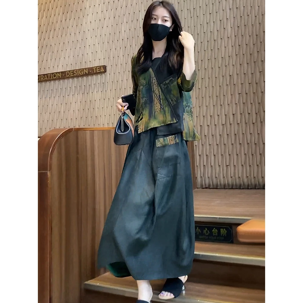 时尚套装女夏季香云纱设计感薄款上衣真丝显瘦薄款半身裙两件套装