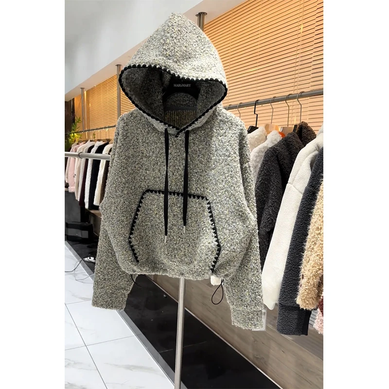 灰色连帽卫衣新款秋季上衣2025爆款时尚洋气秋冬加厚短款长袖女装