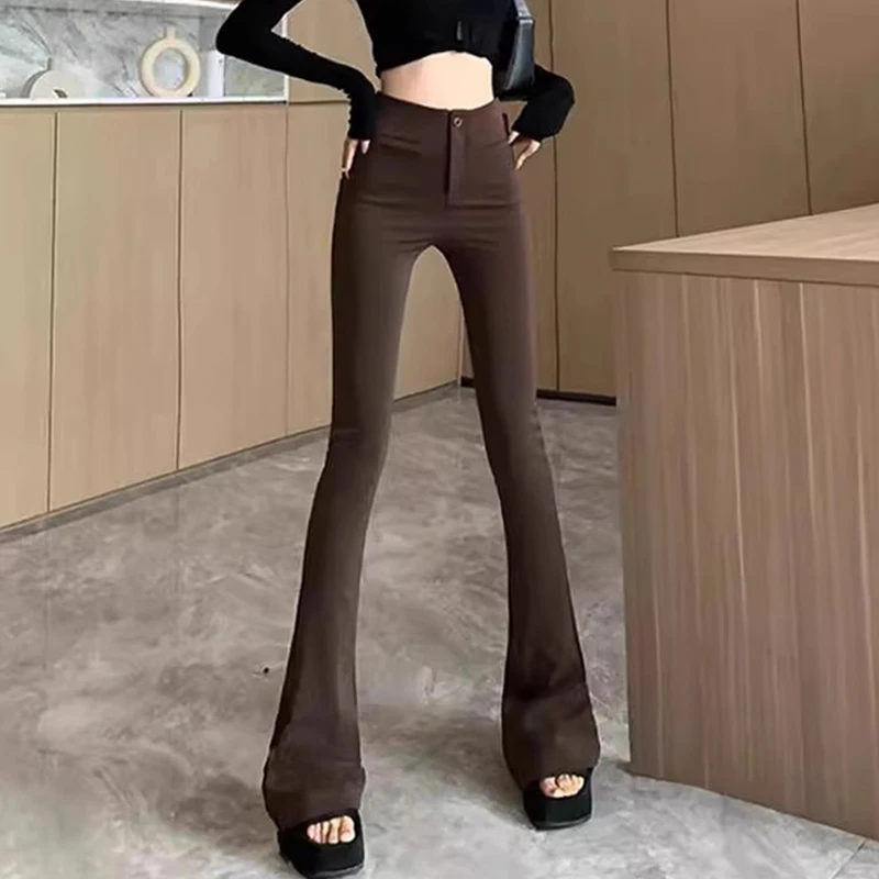 微喇西裤加绒加厚咖色喇叭裤高腰修身女秋冬季2025新款休闲马蹄裤