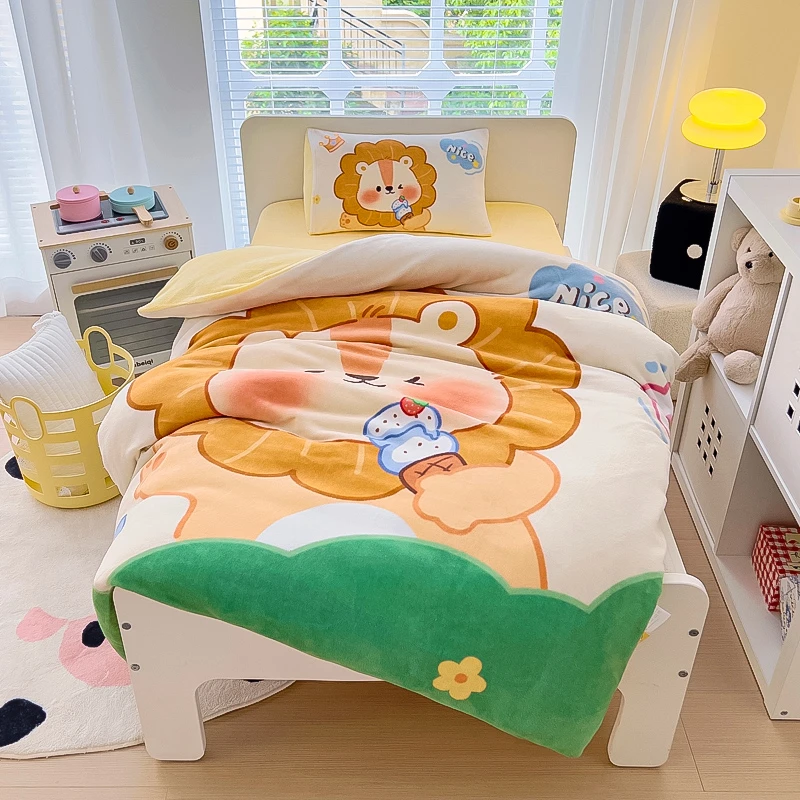 幼儿园被子三件套牛奶绒加厚保暖冬款宝宝午睡秋冬可拆洗六件套