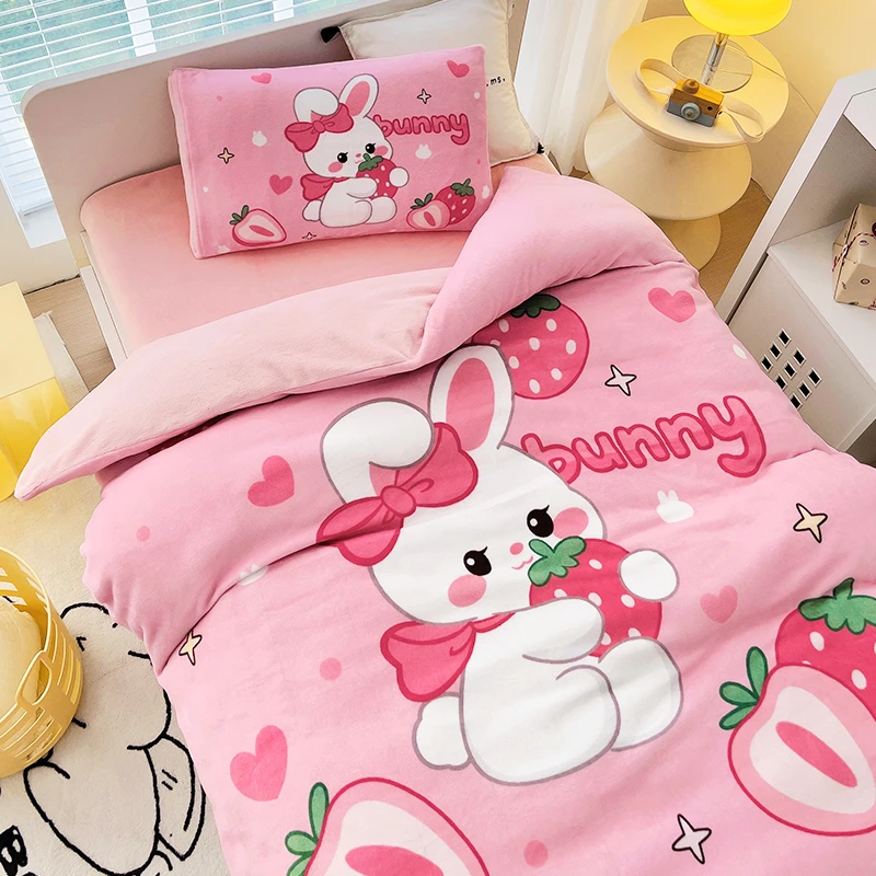 儿童幼牛奶绒被子三件套秋冬加厚保暖幼儿园宝宝午睡A类床上用品