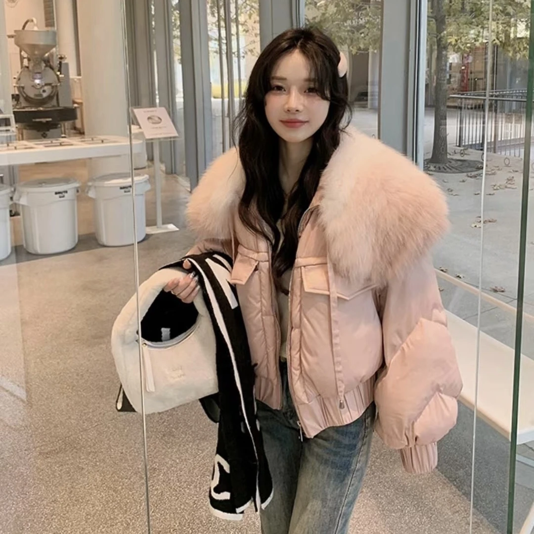 【山茶花】大毛领撞色狐狸毛白鸭绒高品质小个子过年战袍