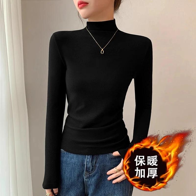 黑色半高领打底衫时尚立领女修身显瘦内搭洋气长袖女秋冬新款螺纹